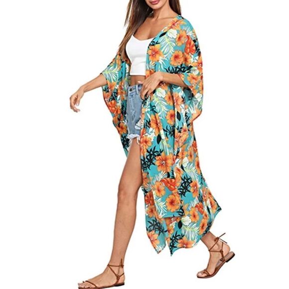 Floral Print Long Kimono Boho Cardigan - Picture 1 of 6